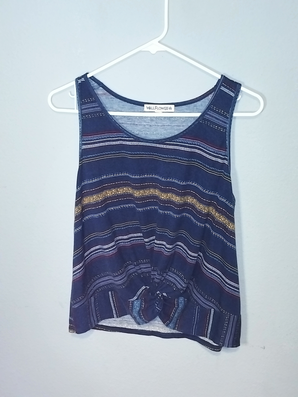 Wallflower Navy Striped Knot-Front Tank Top